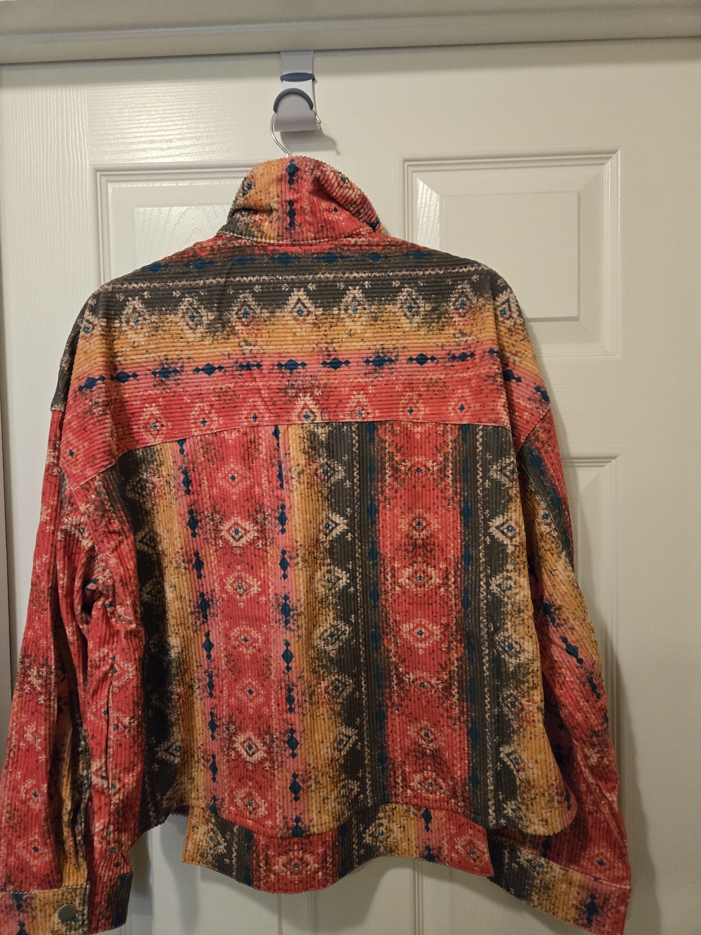 Savanna Jane Women's Red Patterned Fringe Corduroy Jacket - Picture 10 of 12